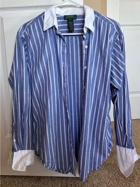 Ralph Lauren Blue and White Striped Cotton Dress Shirt